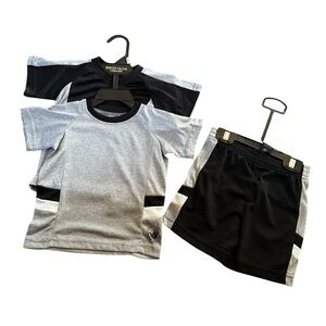 NWTS Body Glove 3pc set, Gray and Black, 2 tops & 1 pr shorts, sz 6-9 months